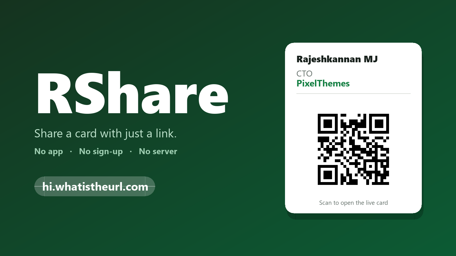 RShare: Share Your Card With Just a Link — No App, No Sign-up, No Server